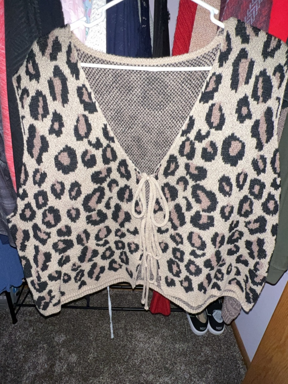 SHEIN Beige and Black Leopard Tie-Front Sweater Vest